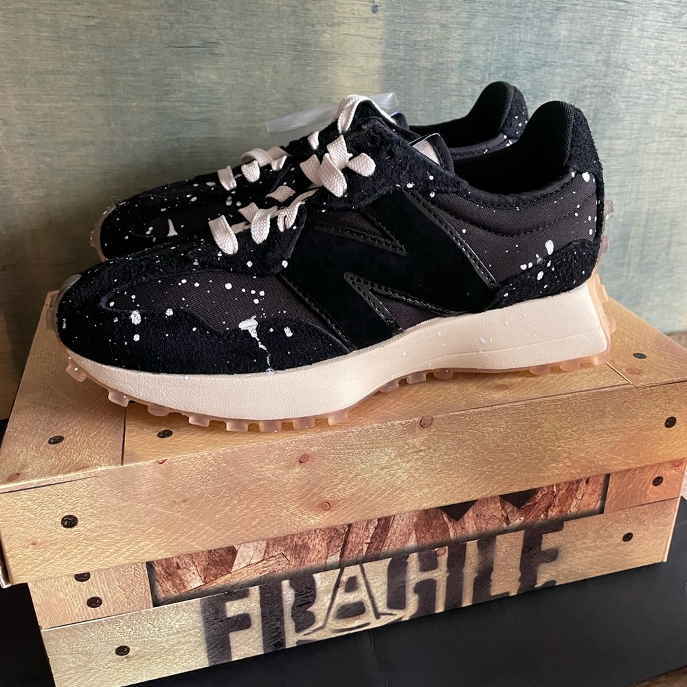 Joshua Vides x New Balance 327 “Black Splatter” sneakers in mens US size 5